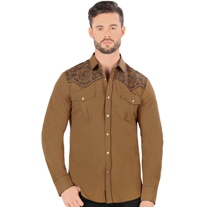 Camisa Vaquera Bordado Cabeza De Caballo Camel VA3540