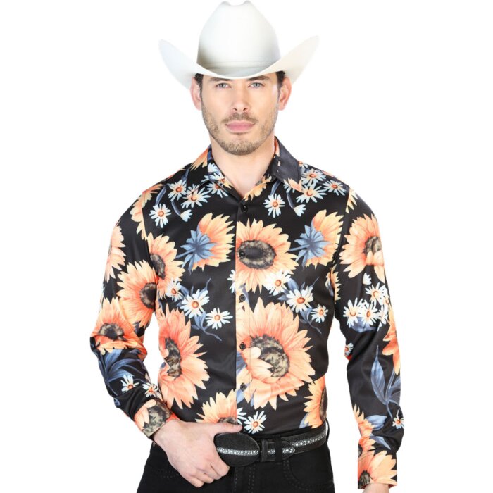Camisa Casual ESDLC 43671 Color Negro Con Girasoles