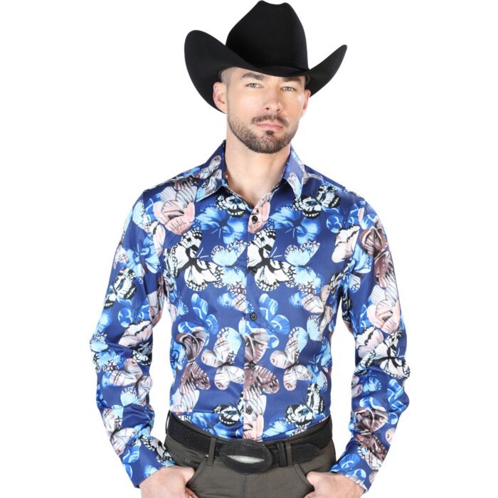 Camisa Casual Estampado Mariposas ESDLC 43674 Color Azul