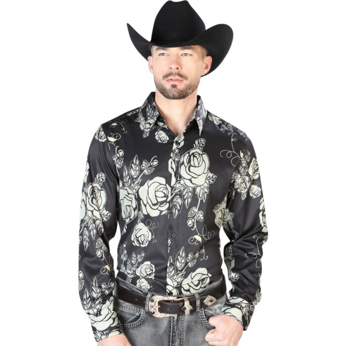 Camisa Negra Casual Estampado Flores ESDLC 43679