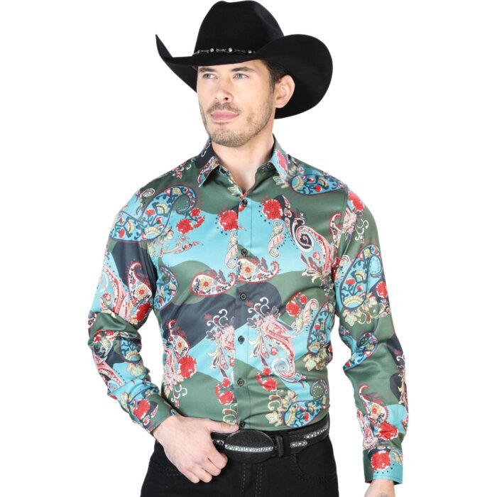 Camisa Casual Estampada ESDLC 43681 Color Verde-Acqua