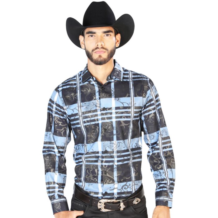 Camisa Casual Azul A Cuadros El Señor De Los Cielos M/L 43864