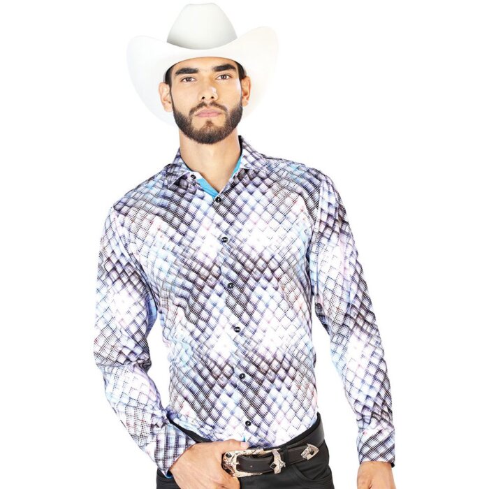 Camisa Blanca Con Estampado Geométrico Multicolor El Señor 126269
