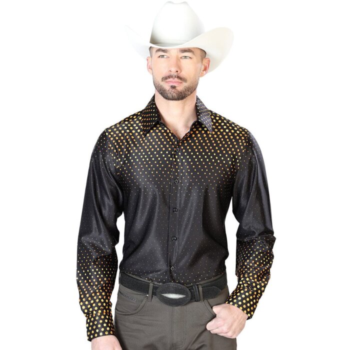 Camisa Negra Con Estampado Dorado De Hombre El Señor 43986