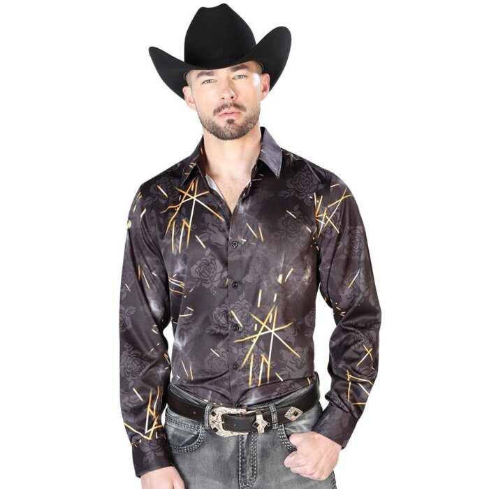 Camisa Negra Floreada De Hombre El Señor 43989