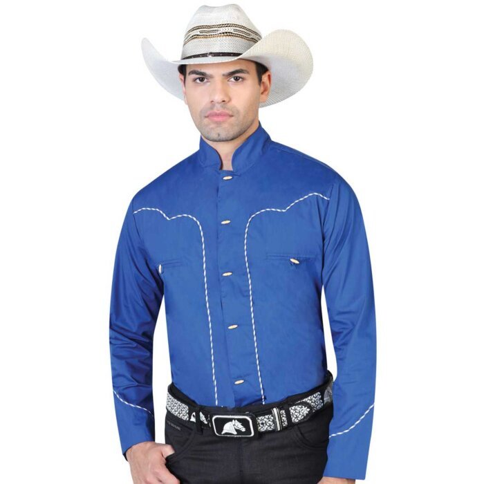 CAMISA CHARRA TIPO MILITAR EL GENERAL 2019-107 AZUL COBALTO