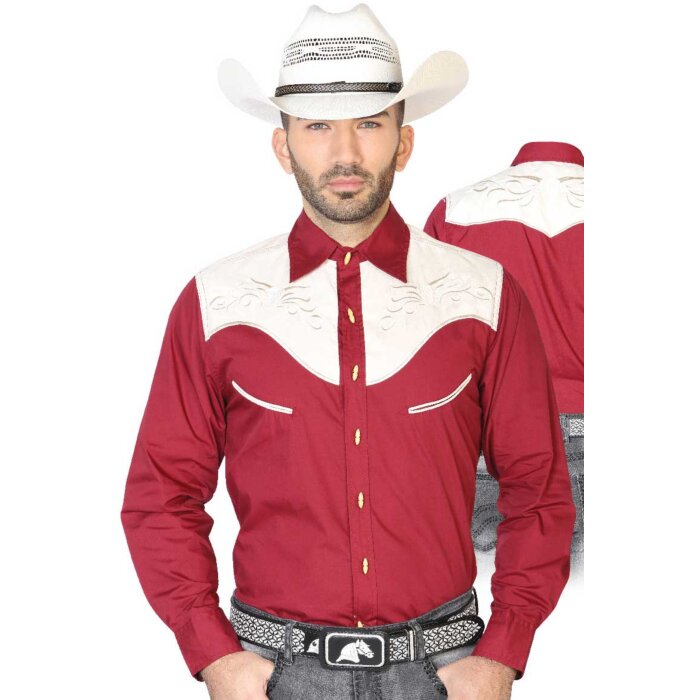 CAMISA CHARRA ANTE/BORDADA EL GENERAL 2019-128 COLOR VINO