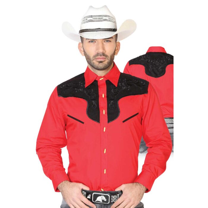 CAMISA CHARRA ANTE/BORDADA EL GENERAL 2019-129 COLOR ROJO