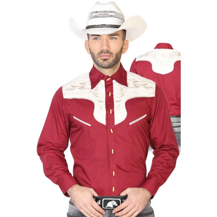 CAMISA CHARRA ANTE/BORDADA EL GENERAL 2019-129 COLOR VINO
