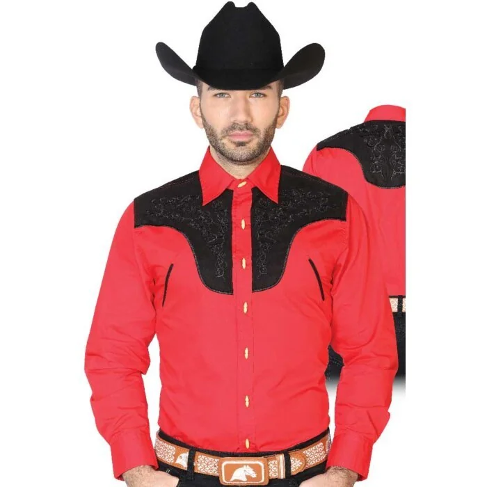CAMISA CHARRA ANTE/BORDADA EL GENERAL 2019-130 COLOR ROJO