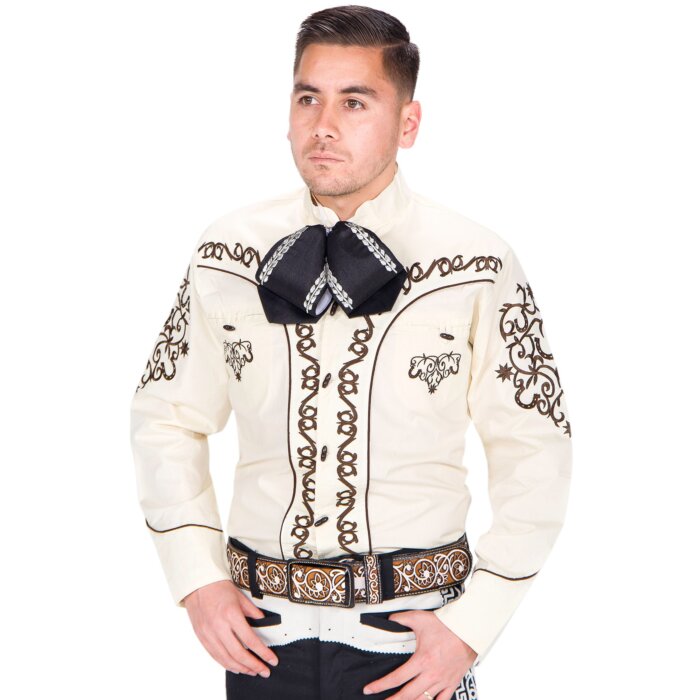 Camisa Charra Color Beige Bordado Café 060 WD 11-845