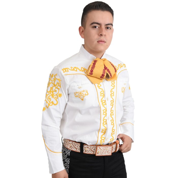 Camisa Charra Blanca Con Bordado Amarillo 060 WD 11-844
