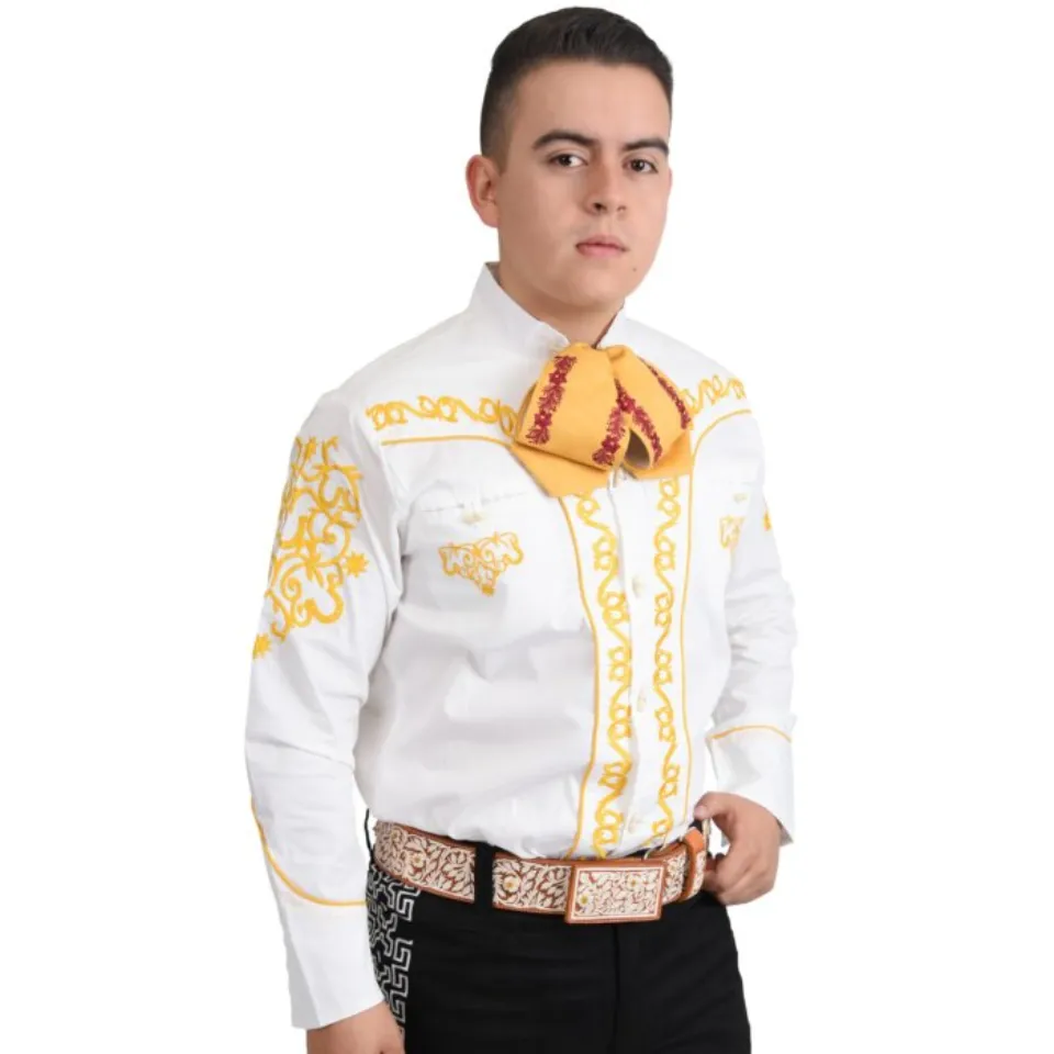Camisa Charra Blanca Con Bordado Amarillo 060 WD 11-844