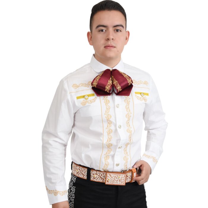 Camisa Charra Color Blanco Bordado Oro WD 11-862