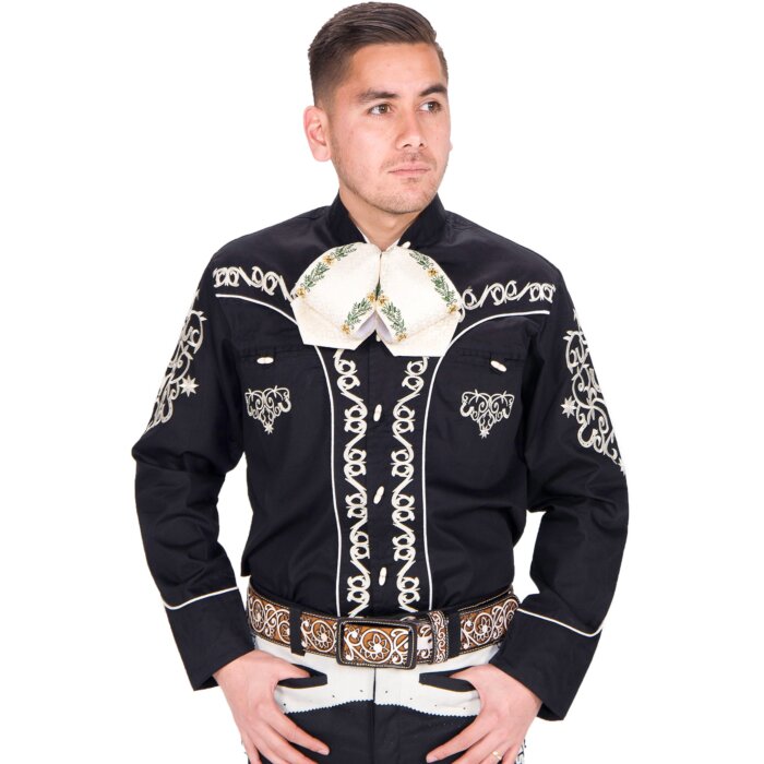 Camisa Charra 060 Color Negro Con Bordado Blanco WD 11-746
