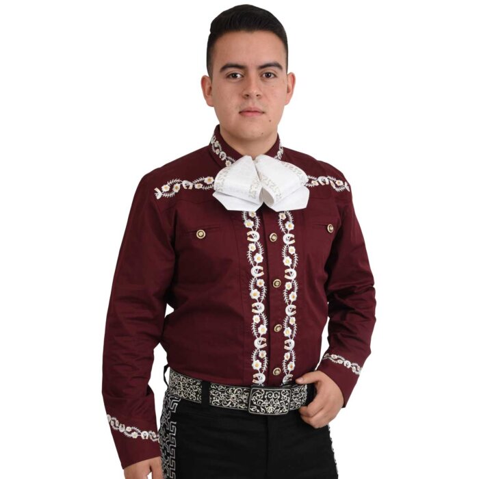 Camisa Charra Tradicional White Diamonds 10-856 Color Vino