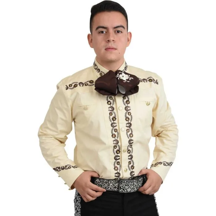 Camisa Charra Tradicional White Diamonds Western Wear 10-858 Color Beige