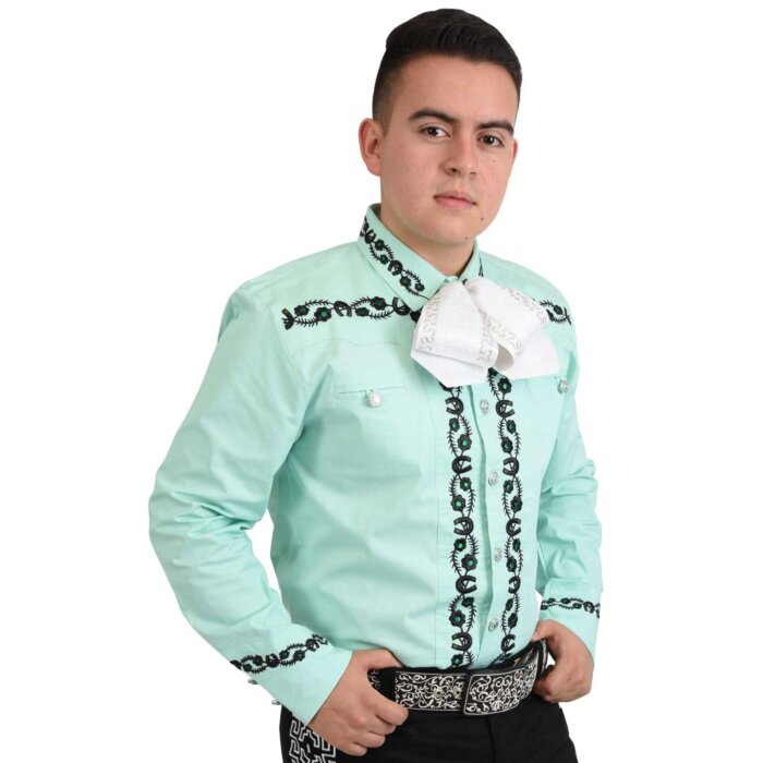 Camisa Charra Tradicional White Diamonds Western Wear 10-860 Color Verde