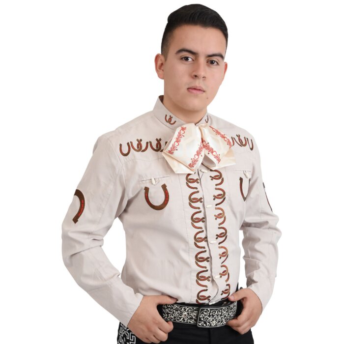 Camisa Crema-Café Charra Herraduras WD 11-824