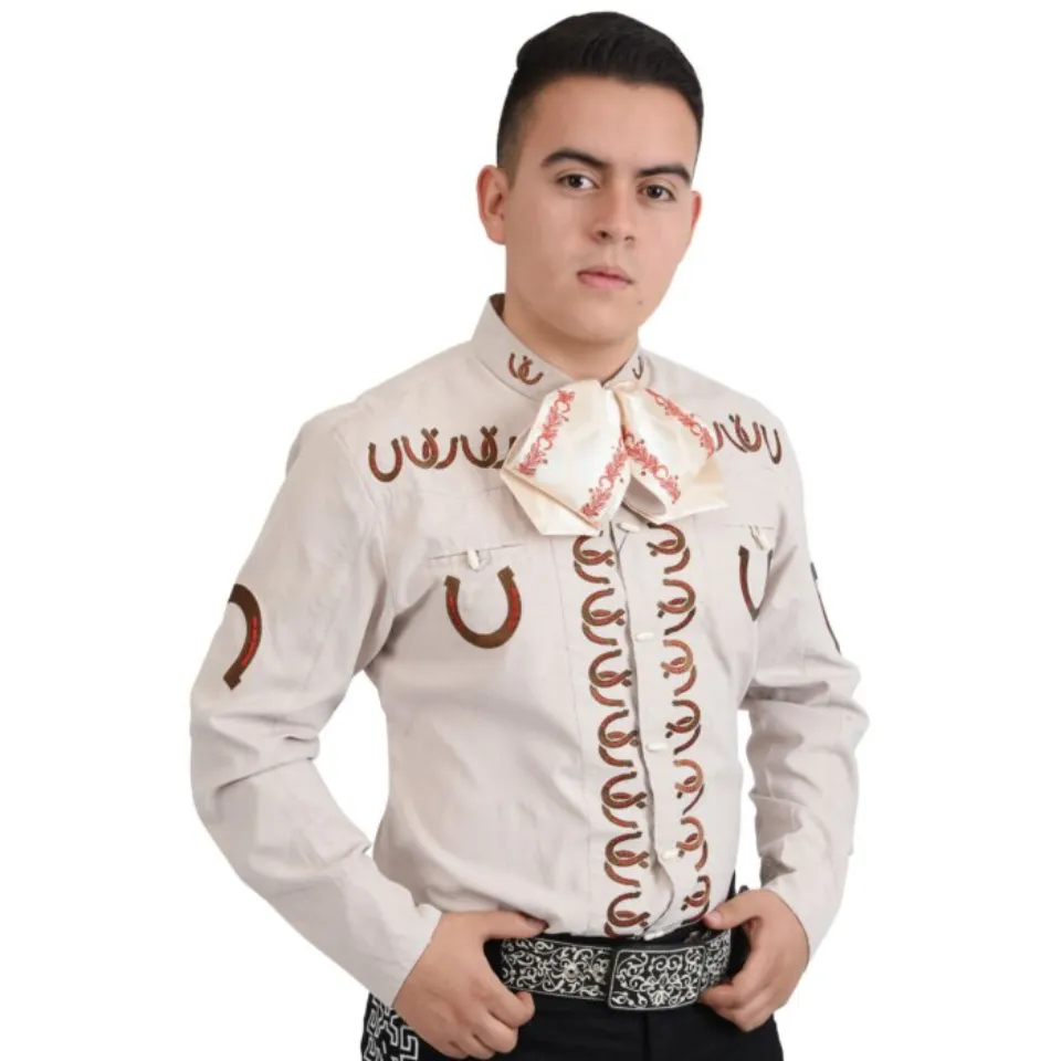 Camisa Crema-Café Charra Herraduras WD 11-824