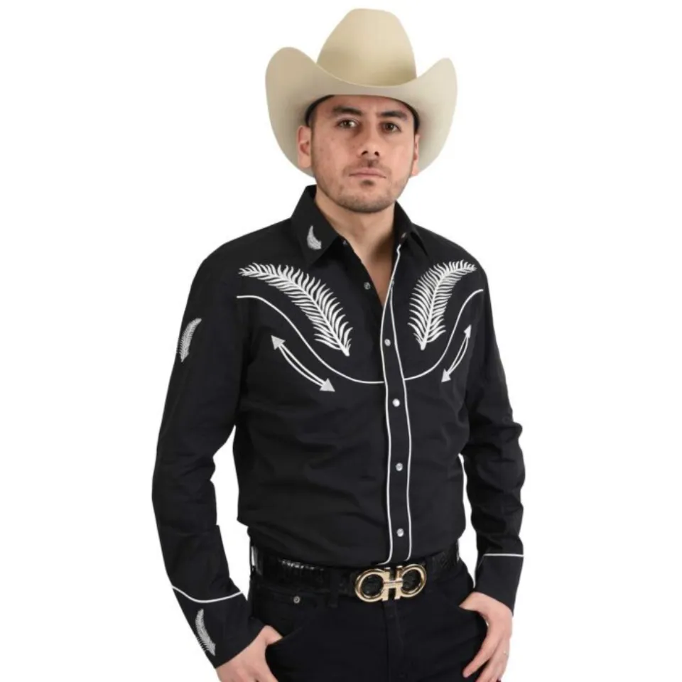 Camisa Charra White Diamonds Western Wear 10-851 Color Negro / Blanco