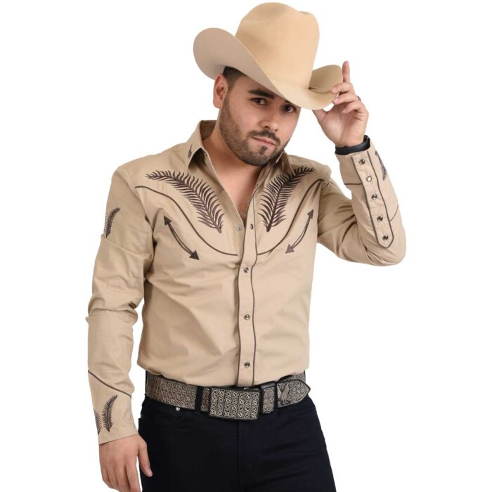 Camisa Charra White Diamonds Western Wear 10-851 Color Beige