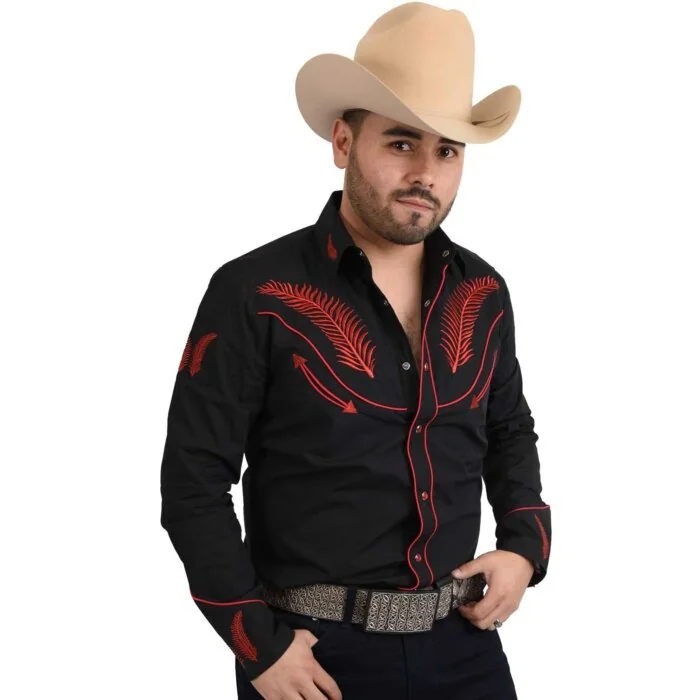 Camisa Charra White Diamonds Western Wear 10-851 Color Negro Con Diseño Blanco