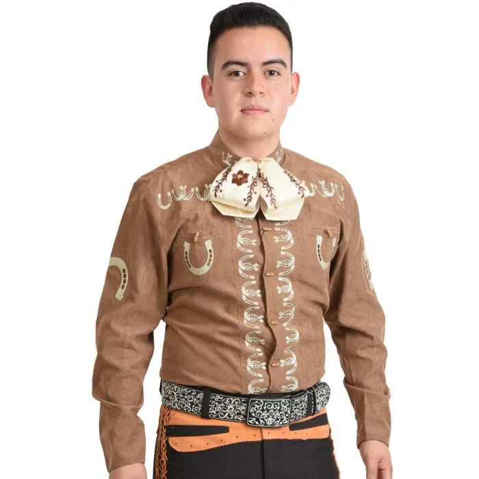 Camisa Charra Tradicional White Diamonds Western Wear 10-867 Herraduras Café
