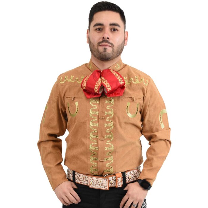 Camisa Charra Tradicional White Diamonds Western Wear 10-870 Herraduras Camel