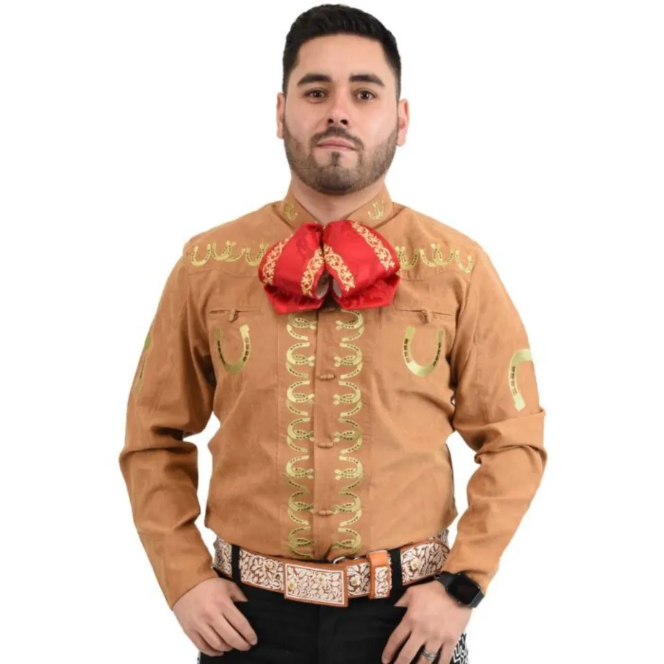 Camisa Charra Tradicional White Diamonds Western Wear 10-870 Herraduras Camel