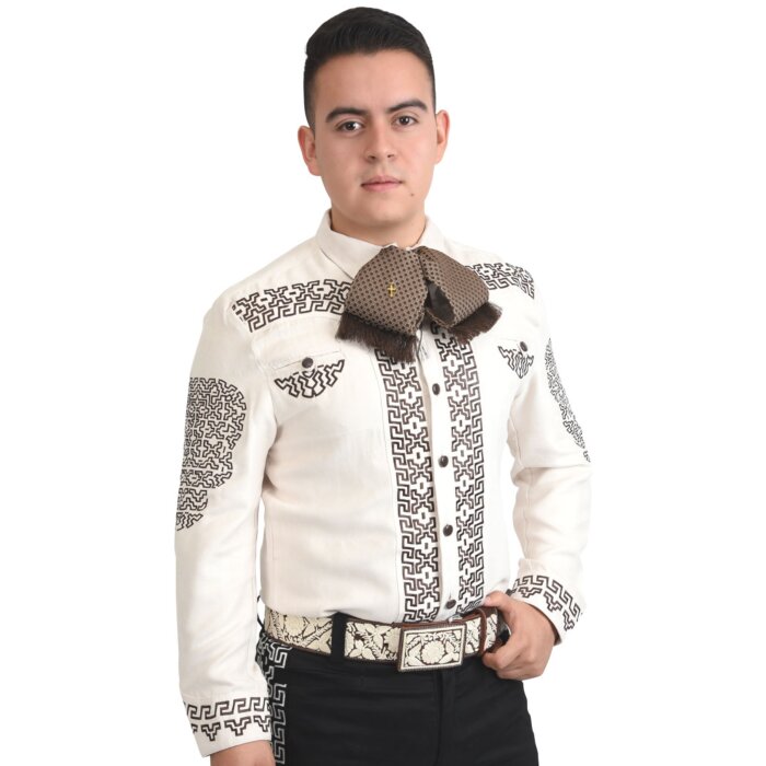 Camisa Charra Fina De Gamuza Crema Bordado Café WD 11-806