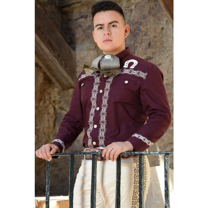 Camisa Charra Color Vino Herraduras En Hombros WD 11-813