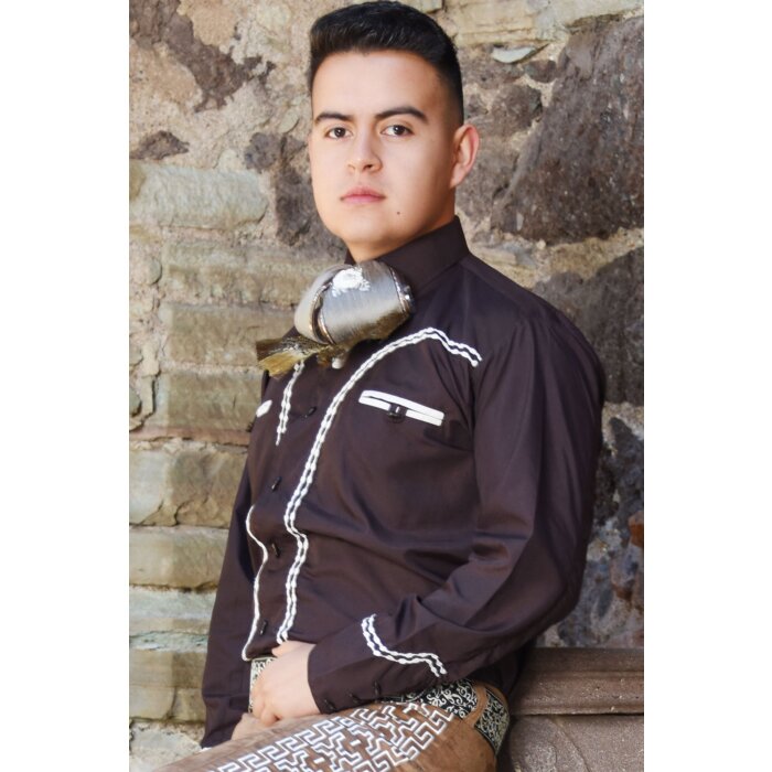 Camisa Charra Económica Café Vivos Color Hueso WD 11-816
