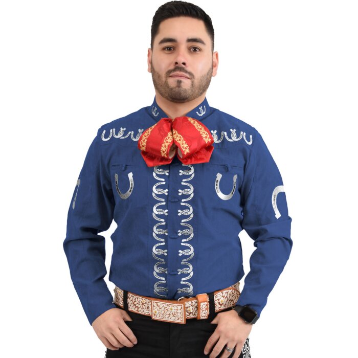 Camisa Charra Azul Cor Herraduras Color Plata WD 11-825