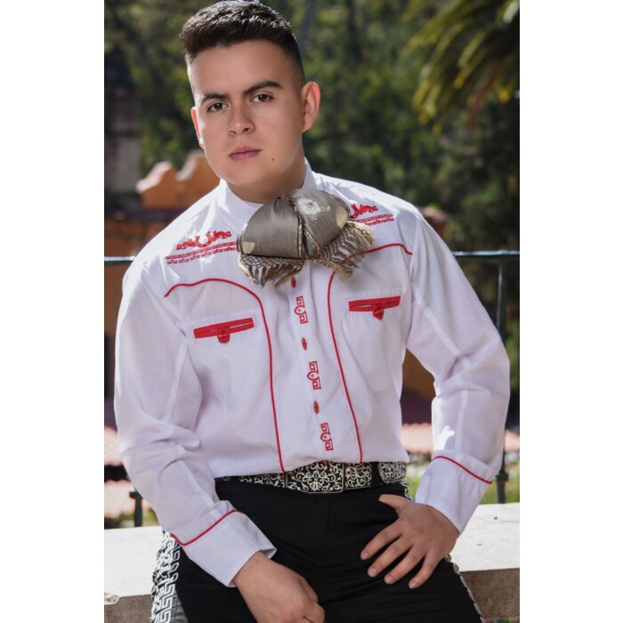 Camisa Charra Blanca Vivos Rojos WD 11-826
