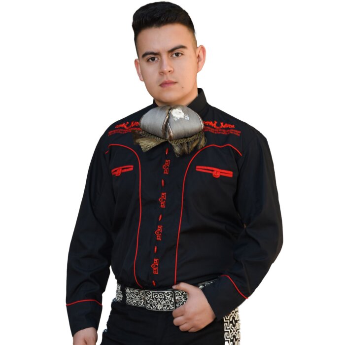 Camisa Charra Tradicional Negra Con Vivos Rojos WD 11-829