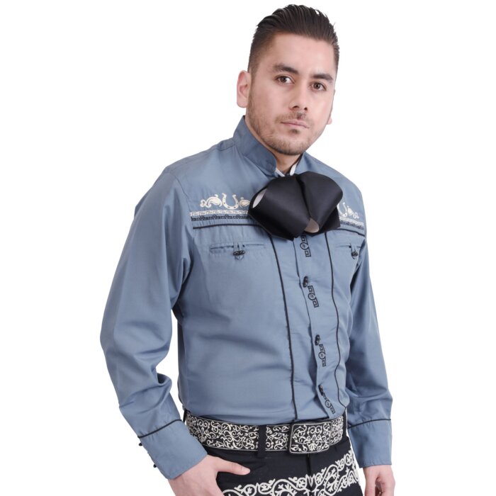 Camisa Charra Tradicional Color Gris Con Negro WD 11-830