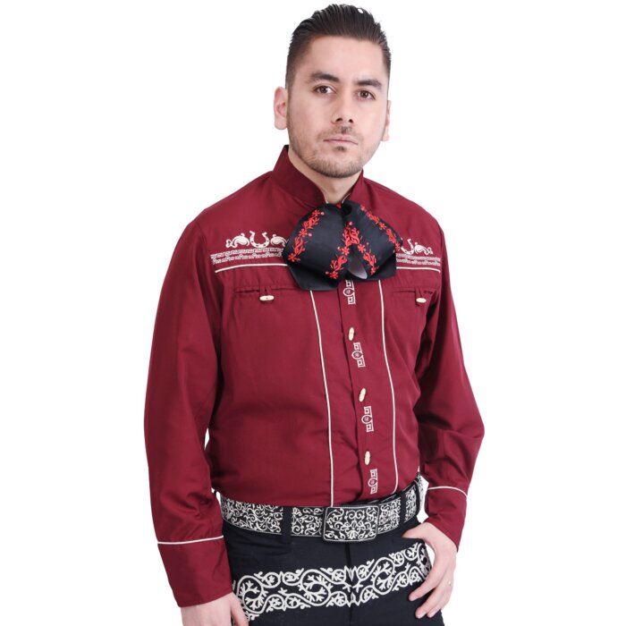Camisa Charra Tradicional Color Vino Vivos Blanco WD 11-833