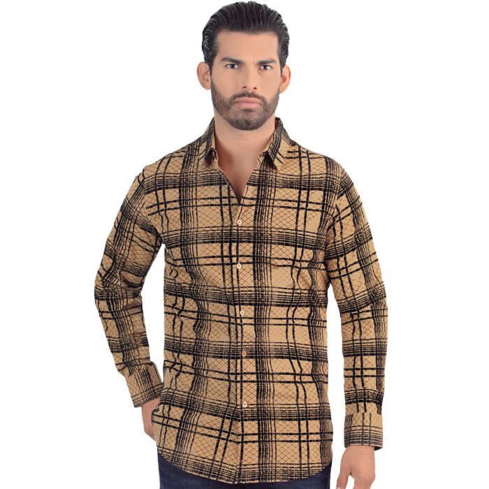 Camisa Beige A Cuadros Modern Fit Lam 0119
