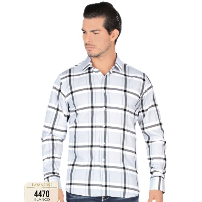 Camisa A Cuadros Manga Larga Blanca Lam 4470
