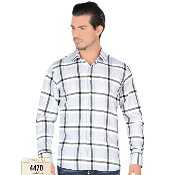 Camisa A Cuadros Manga Larga Blanca Lam 4470