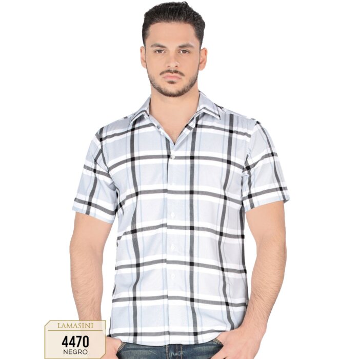 Camisa A Cuadros Manga Corta Blanca Lam 4470