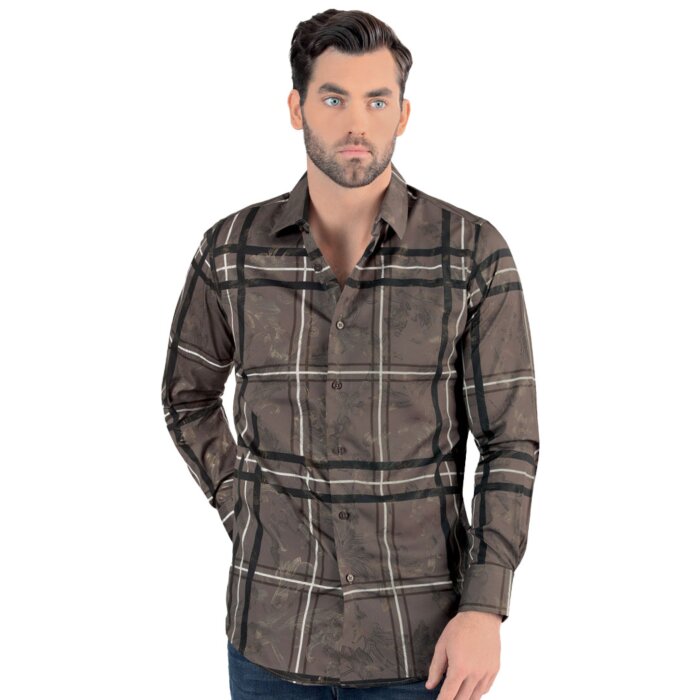Camisa Cuadros Grandes Color Café Modern Fit Lamasini 0113