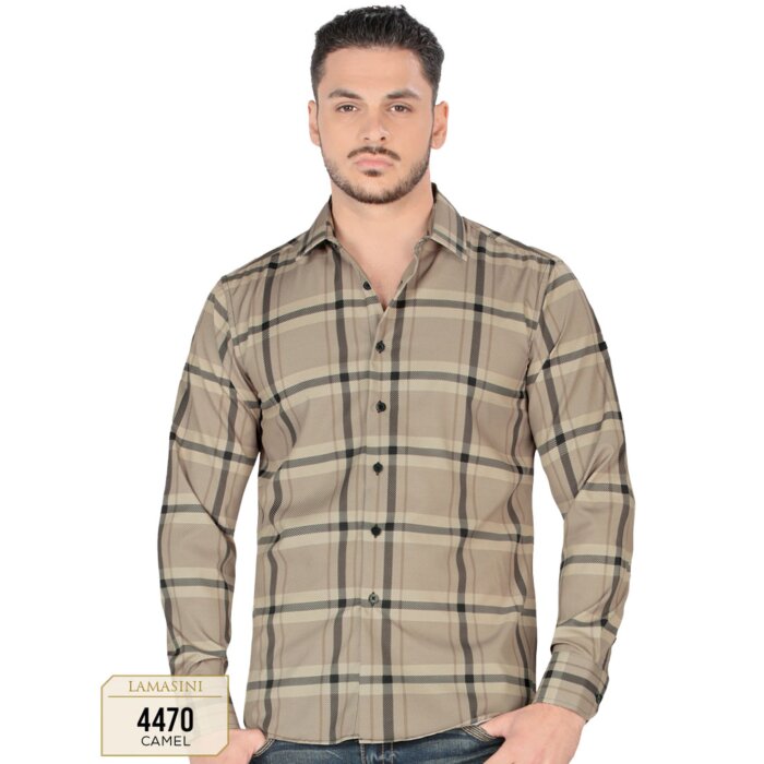 Camisa A Cuadros Manga Larga Color Camel Lam 4470