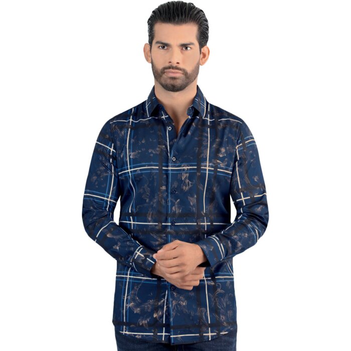 Camisa Cuadros Grandes Color Navy Modern Fit Lamasini 0113