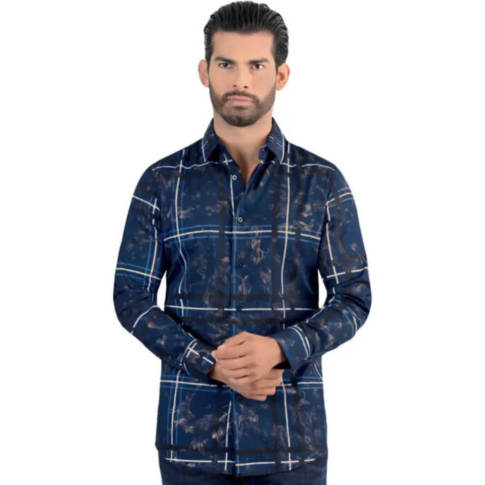 Camisa Cuadros Grandes Color Navy Modern Fit Lamasini 0113