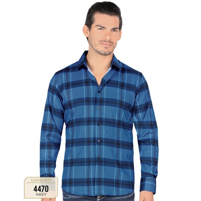 Camisa A Cuadros Manga Larga Navy Lam 4470
