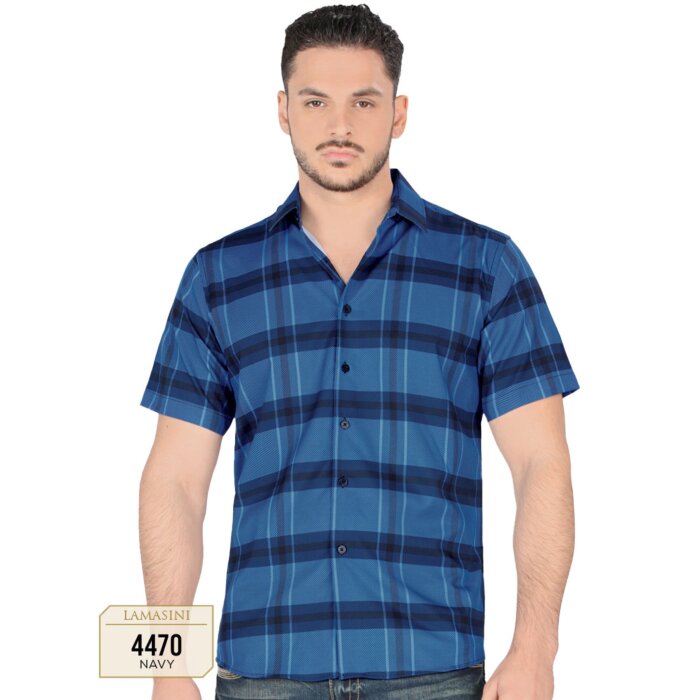 Camisa A Cuadros Manga Corta Color Navy Lam 4470