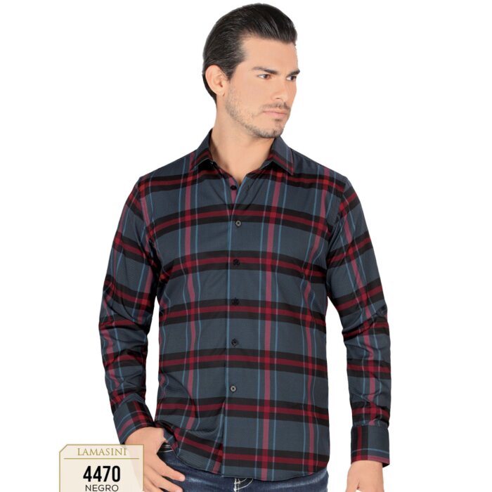 Camisa A Cuadros Manga Larga Negra Lam 4470