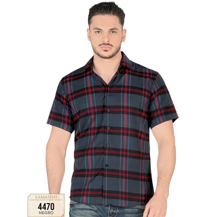 Camisa A Cuadros Manga Corta Negra Lam 4470